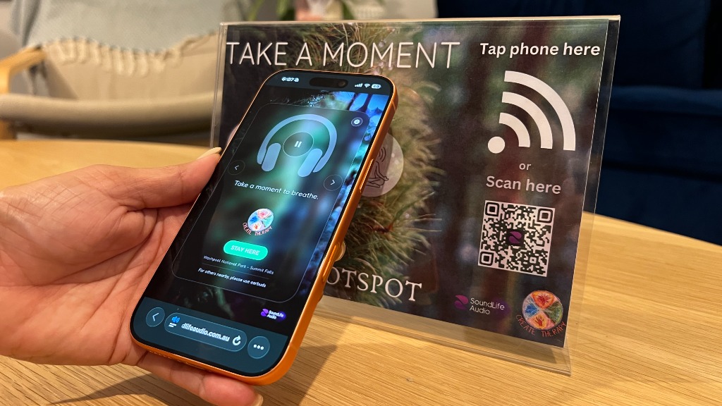 Nature Hotspot in service — phone tapping NFC sign