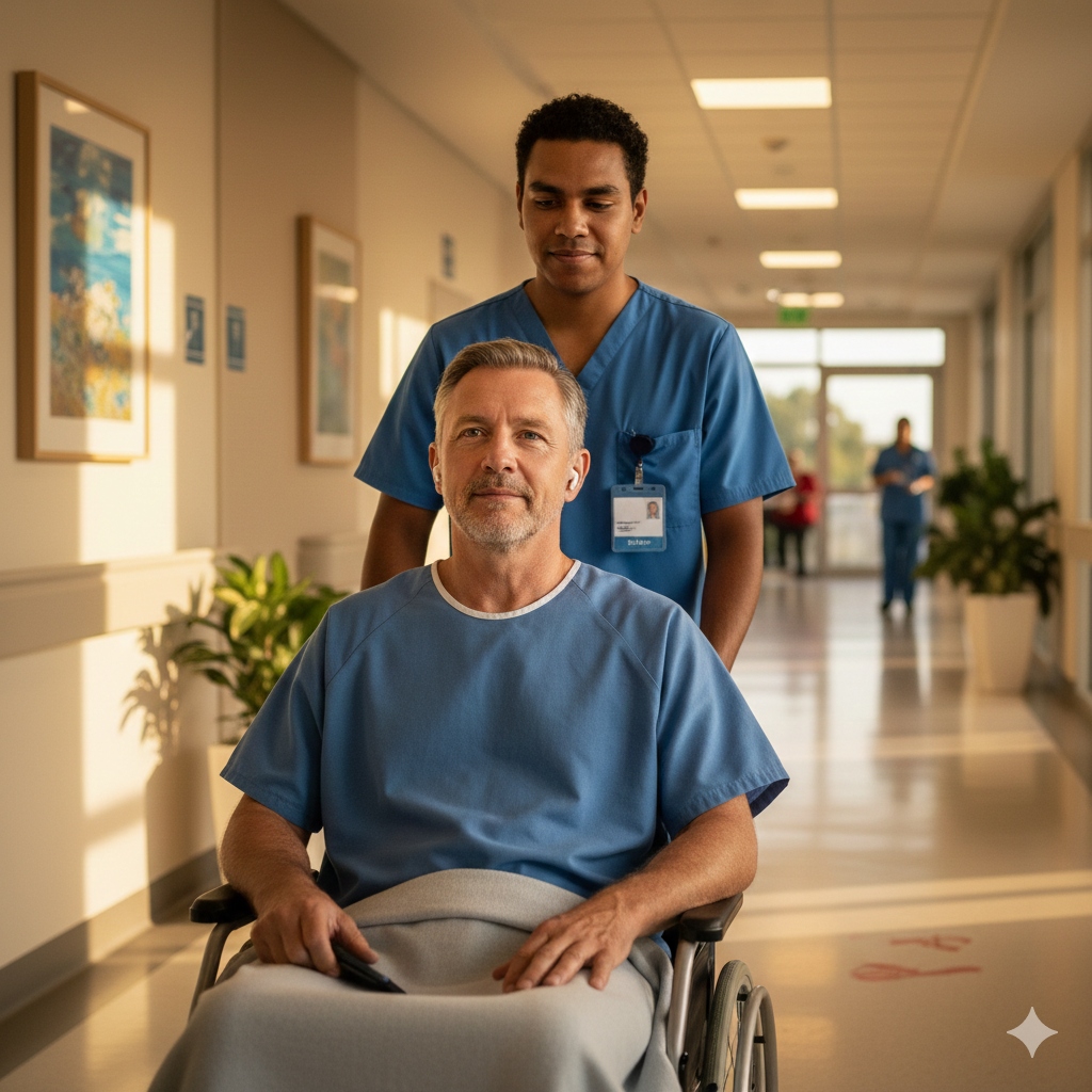 Patient being cared for in a clinical environment